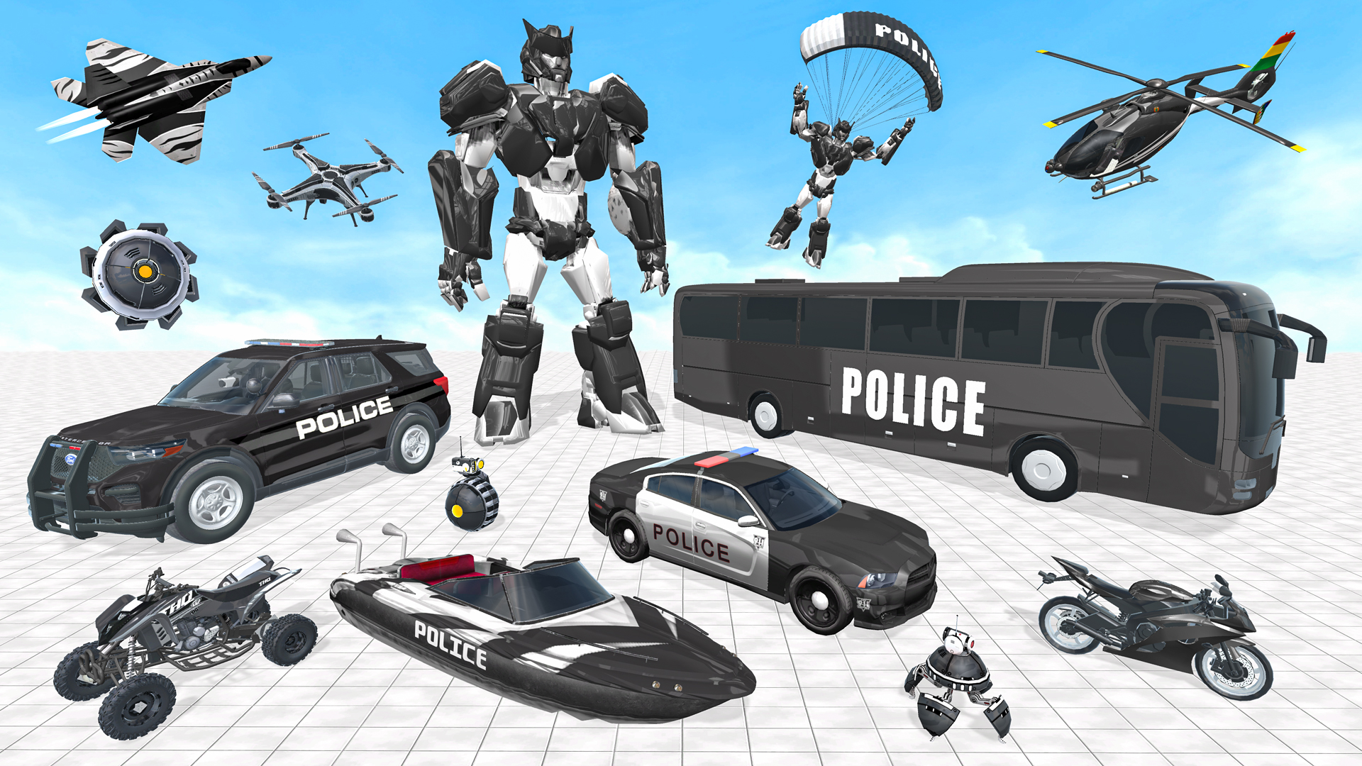 Police-Bus-Robot-Car-Games